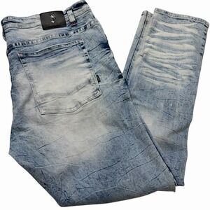 Makobi Distressed Biker Jeans 44x34 Light Wash Ripped Moto Denim